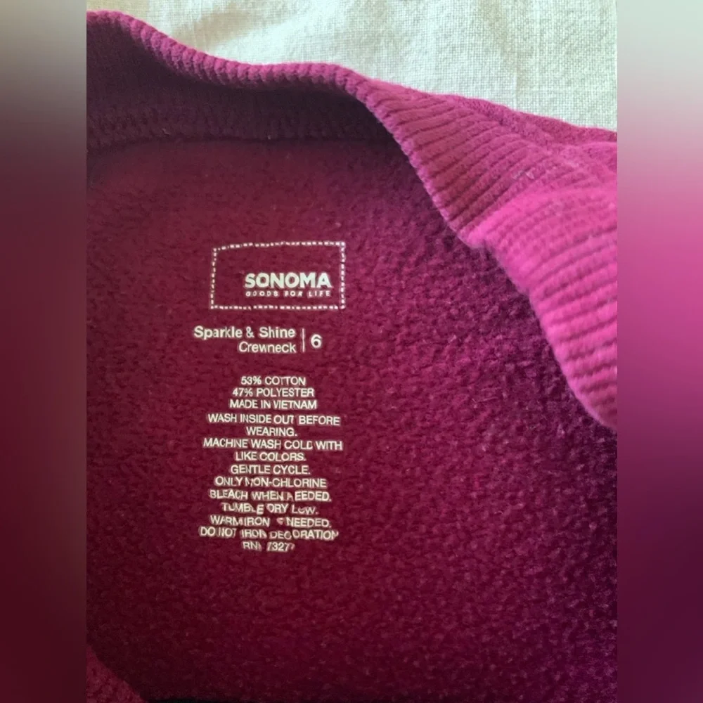 Sonoma Jumping Beans Girls 6 Sweatshirt Fleece Unicorn Deer LS Mint Burgundy - Picture 3 of 8